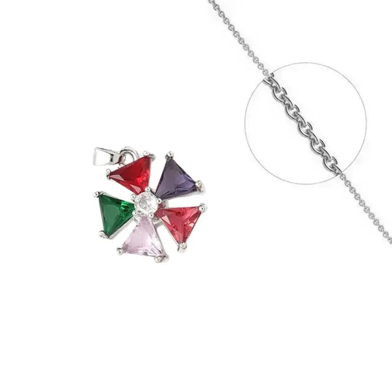Commande En Gros Collier rhodié chaîne et pendentif oxydes colorées
