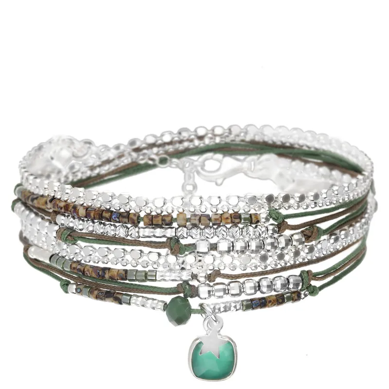 Satisfait Ou Remboursé BRACELET PIERRE ETOILE MENDI VERT MARRON LEOPARD