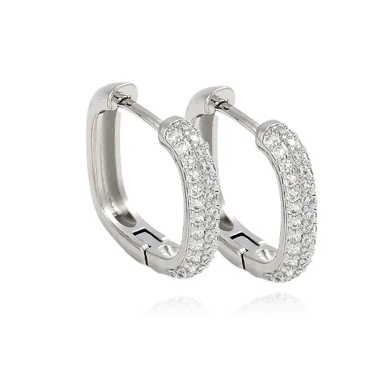 Super Prix Boucles d'oreilles rhodiées Créoles carrées zirconiums blanc