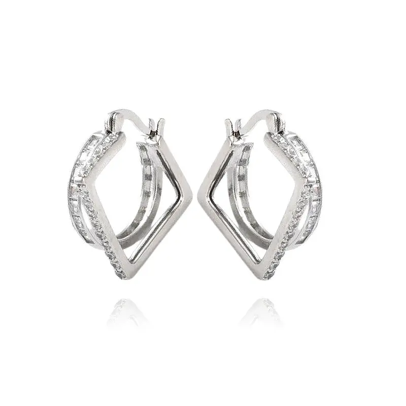 Boucles d'oreilles rhodiées zirconiums blanc Commander Maintenant
