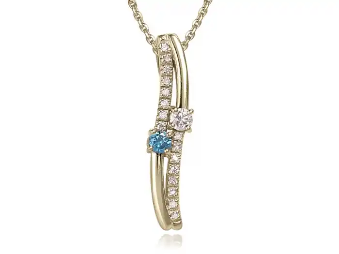 Pendentif Nyong diamant bleu et diamants blancs sur courbes double en or rose 14k pour femme Haute Qualité