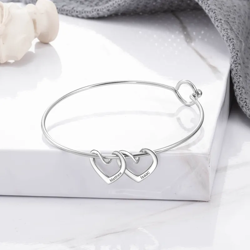 Bracelet Enfant 2 Prénoms Personnalisés avec 2 Cœur Breloques Prix Promo