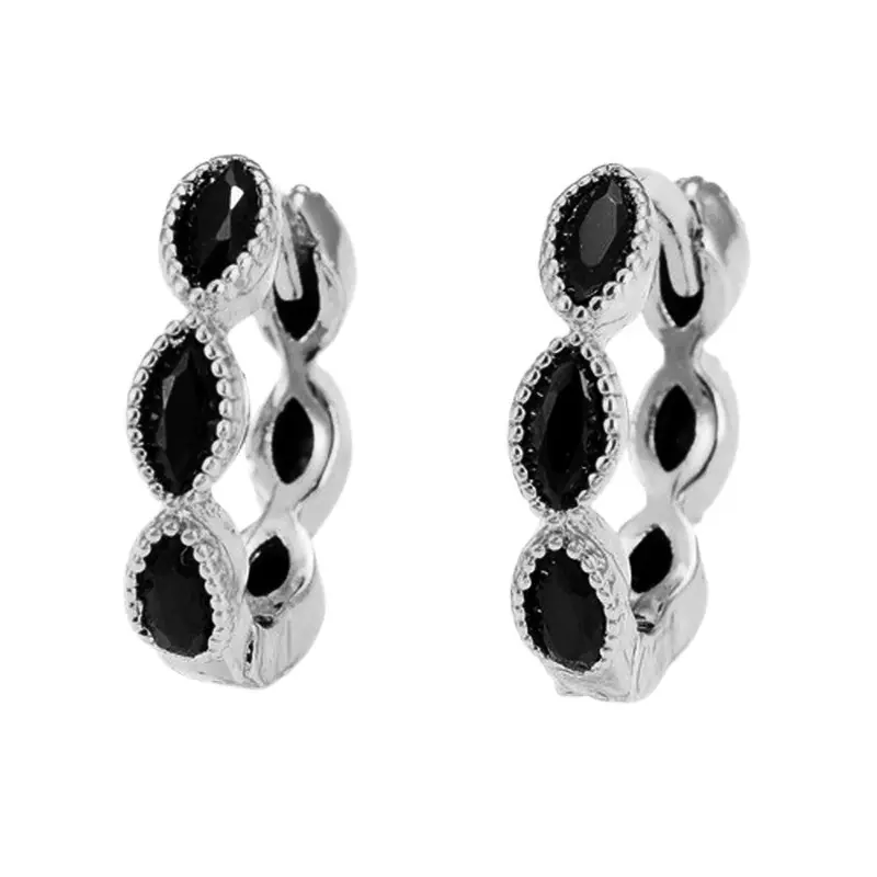 Boucles d'oreilles rhodiées zirconiums noir Quantité Limitée