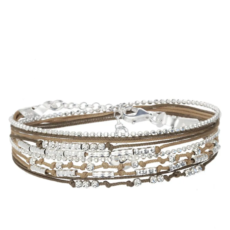 BRACELET MULTI TOURS WAVY MARRON BEIGE Petit Prix