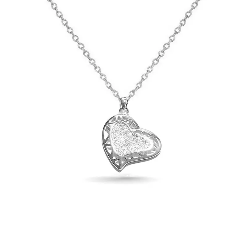 Collier rhodié chaîne et pendentif cœur Commander Maintenant