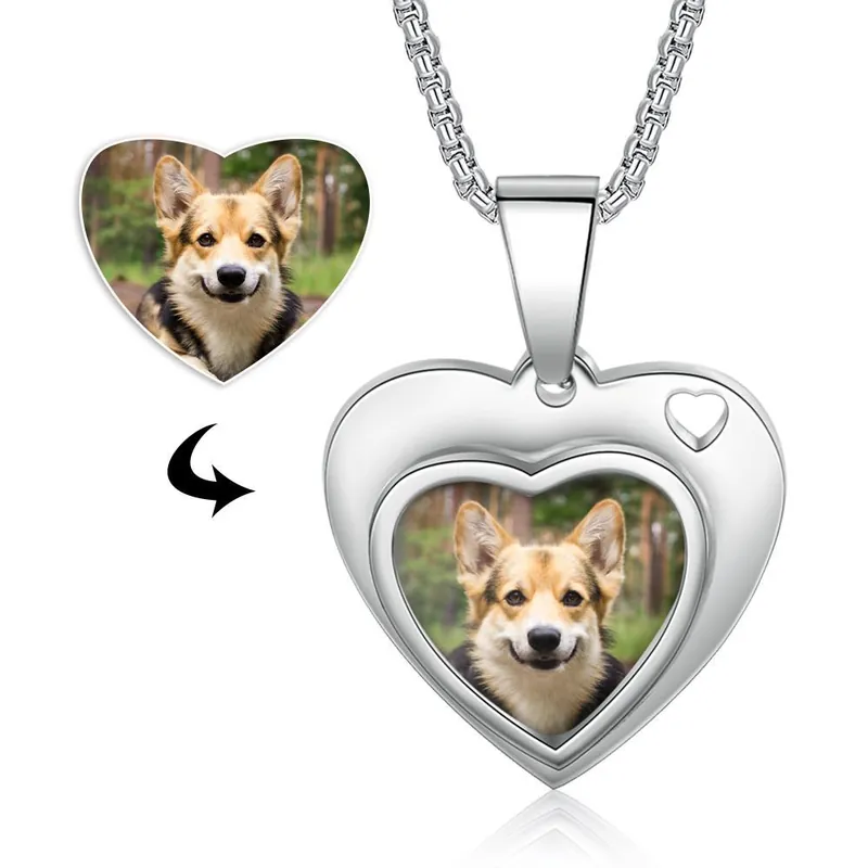 Promotion Collier Photo Prénom Personnalisé avec Pendentif Cœur Animaux