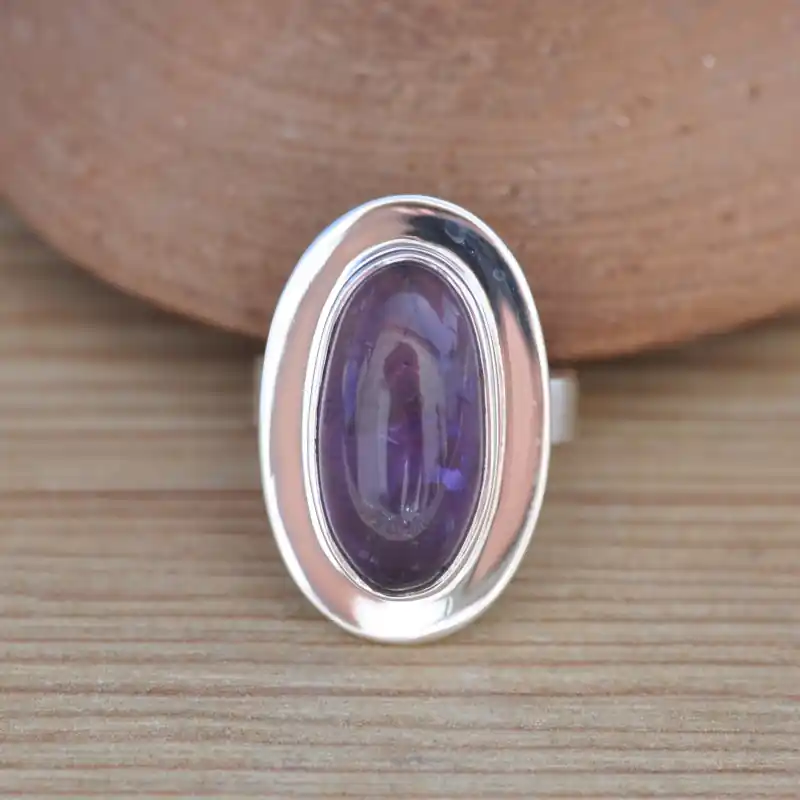 Achetez Aujourd’hui Bague ovale en pierre Amethyste et argent plat (violet) T51