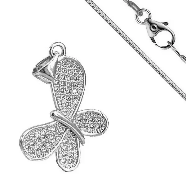 Achetez Aujourd’hui Collier rhodié chaîne et pendentif papillon diamant CZ