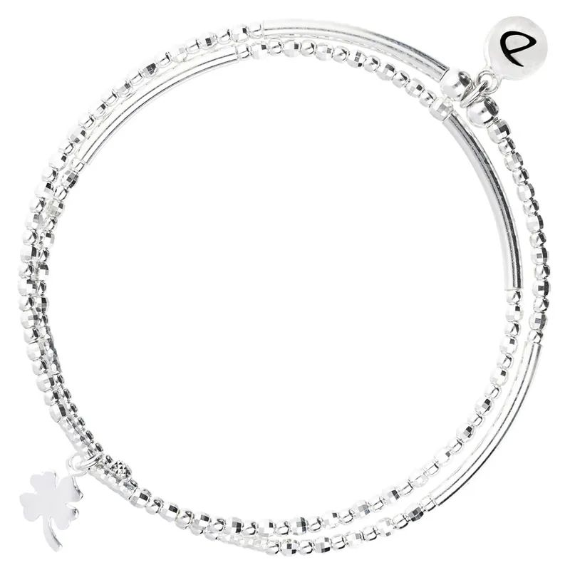 BRACELET DOUBLE ÉLASTIQUE TRÈFLE TUBES LISSES SILVER Usine Directe