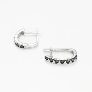 Usine Directe Boucles d'oreilles Or Blanc 375/1000 "Black and White"