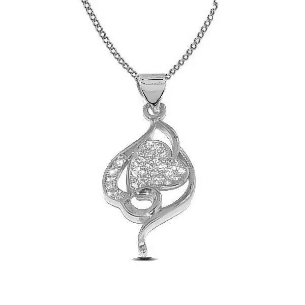 Collier rhodié chaîne et pendentif coeur diamant CZ - Barbara Meilleure Qualité