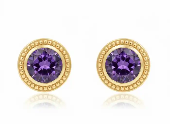 Prix Promo Boucles d'oreilles Séphérine pierres de naissance véritable sertis clos en or jaune 10k