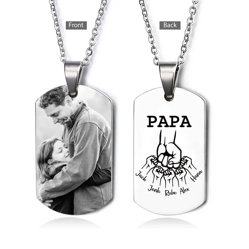 Livraison Gratuite À mon Papa - Collier Poings 6 Prénoms Personnalisés avec 1 Photo Collier Homme