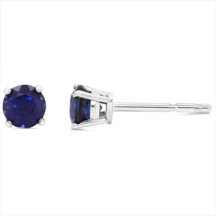 Édition Limitée Boucles d'oreilles solitaire saphir bleu de laboratoire 4 mm serti 4 griffes en or jaune 10-14k