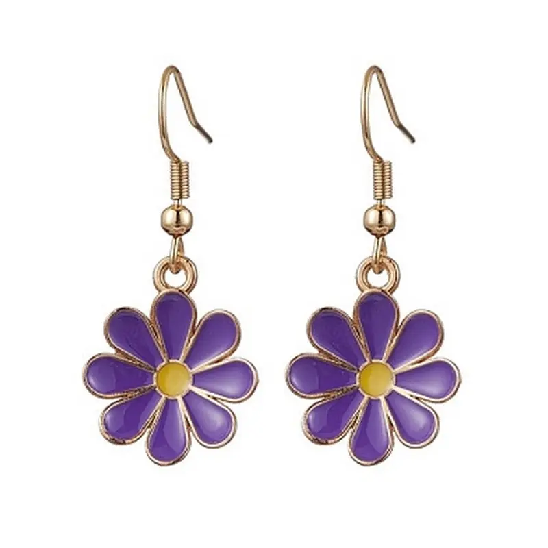 Gros Lot Boucles d'oreilles fantaisie acier inoxydable fleur émaillée violette
