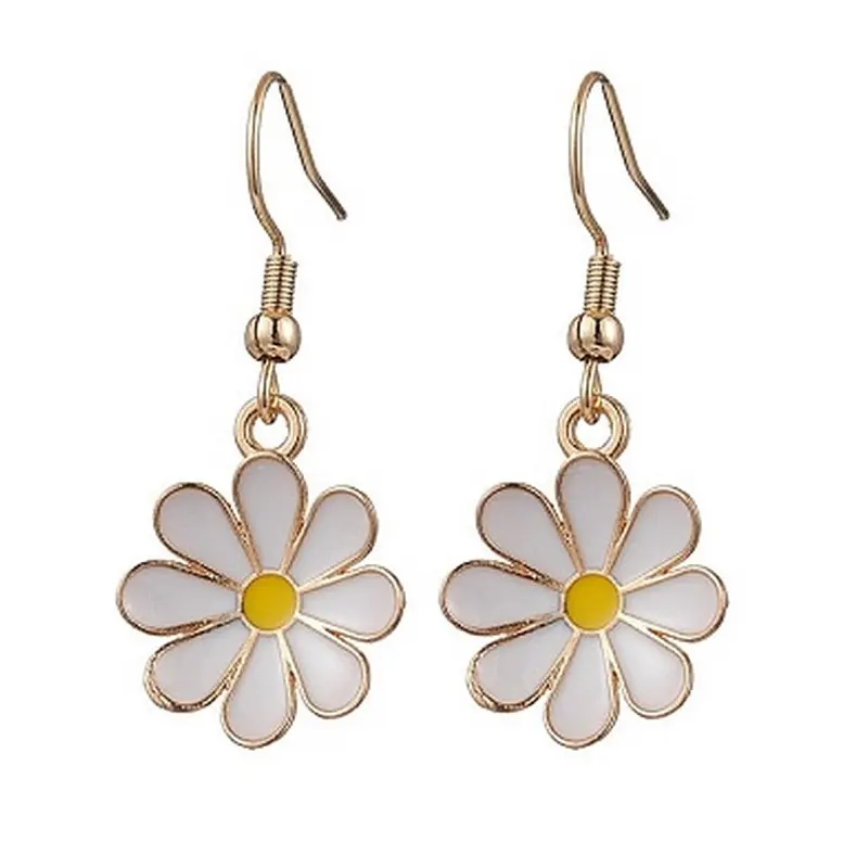 Acheter En Ligne Boucles d'oreilles fantaisie acier inoxydable fleur émaillée blanche