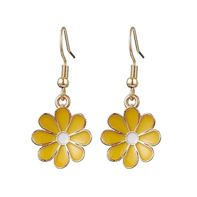 Boucles d'oreilles fantaisie acier inoxydable fleur émaillée jaune Paiement Sécurisé