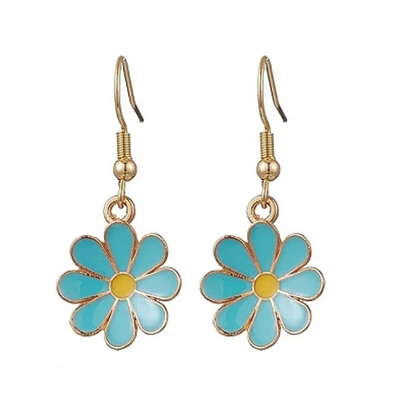 Boucles d'oreilles fantaisie acier inoxydable fleur émaillée bleu Produit De Marque