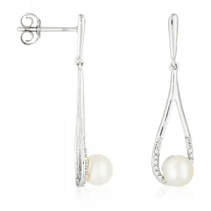 Quantité Limitée Boucles d'oreilles Or Blanc 375/1000 "Perlissime" Diamant 0,1/34 P5MM