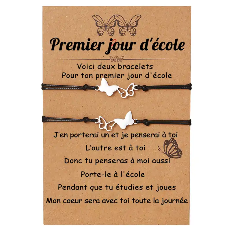 2PCS Ensemble de Bracelets Papillon Bracelet en Commun Cadeau Rentrée Scolaire Premier jour d’école|Jessemade Offre Exclusive