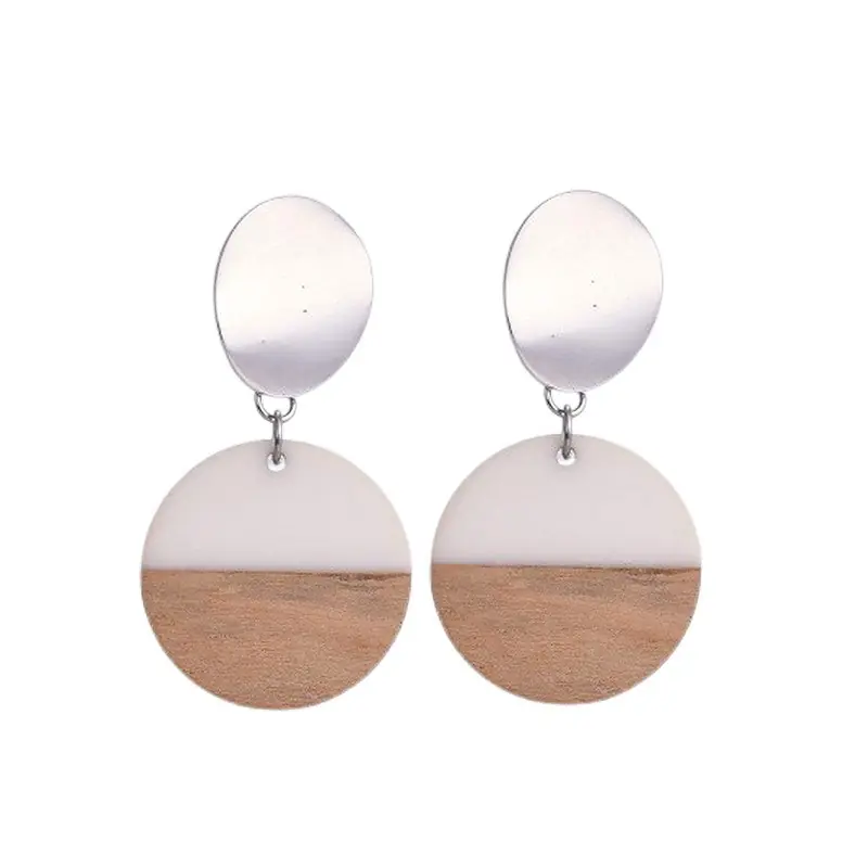 Nouvelle Collection Boucles d'oreilles fantaisie tombantes acier inoxydable bois et résine
