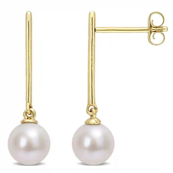 Seulement Aujourd’hui Boucles d'oreilles Nagisa tubes fins et perles de culture 6-6.5mm pendantes en or jaune 10k