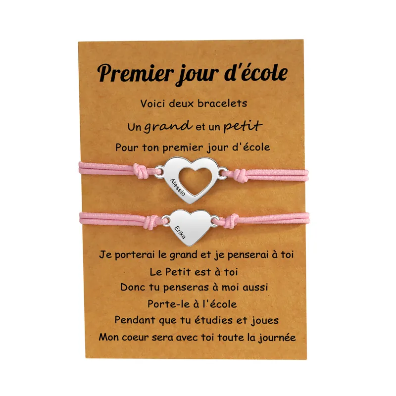 2PCS Bracelet en Commun Cœur 2 Prénoms Personnalisés Corde élastiques - Cadeau Rentrée Scolaire Premier jour d’école|Jessemade Nouveauté