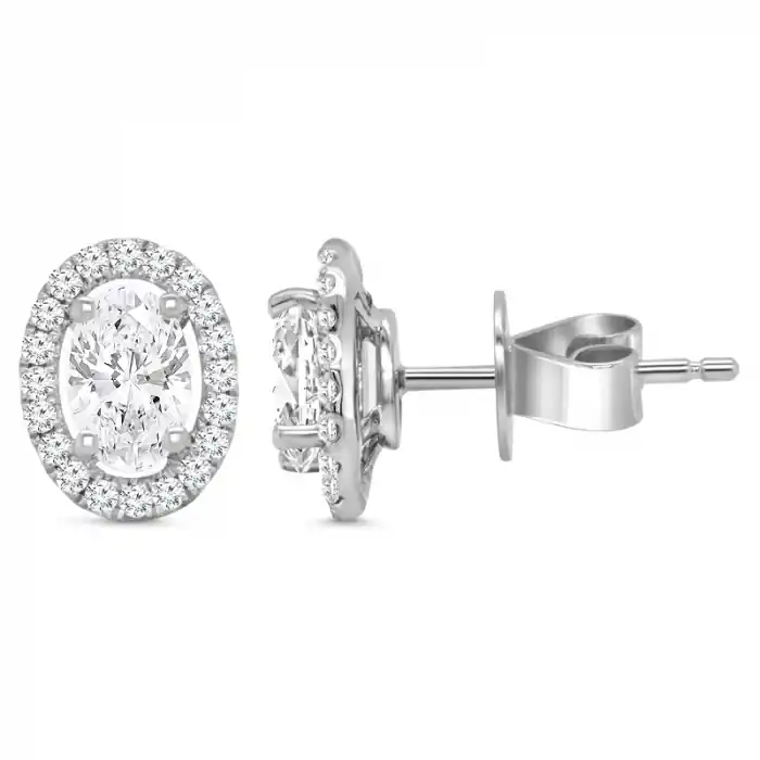 Lumora – Boucles d’oreilles halo ovale diamants de laboratoire 6x4mm et halo naturels en or blanc 14k Prix Bas
