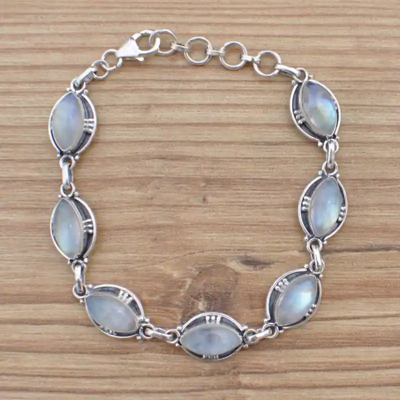 Réduction Bracelet argent oxyde 7 Pierres de lune navettes (blanc)