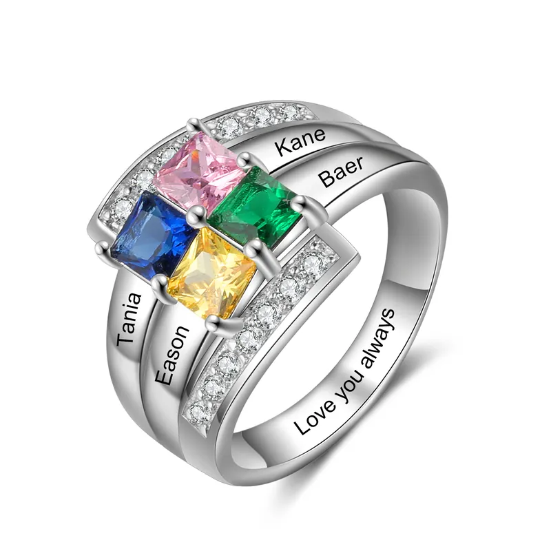 Offre Limitée Bague 4 Prénom Personnalisé avec 4 Pierre de Naissance