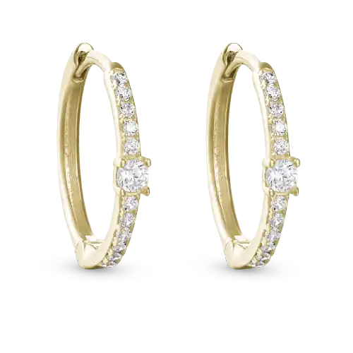 Exclusif Boucles d'oreilles Beaumont Sol anneaux pavé de diamants de laboratoire et diamant sur griffe en or jaune 10k