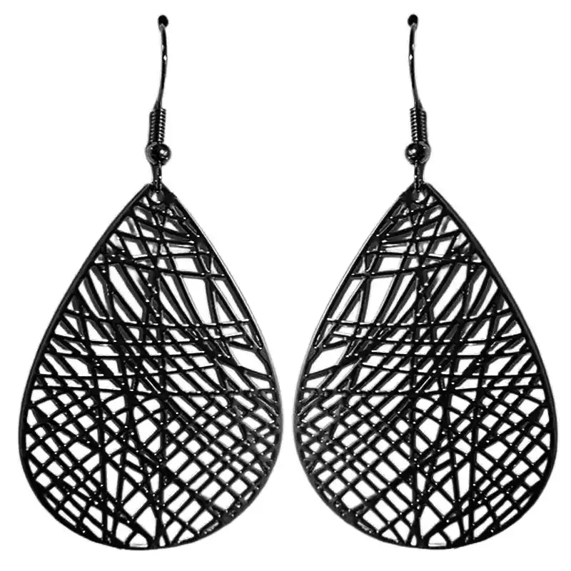 Boucles d'oreilles fantaisie filigrane goutte noir Livraison Express