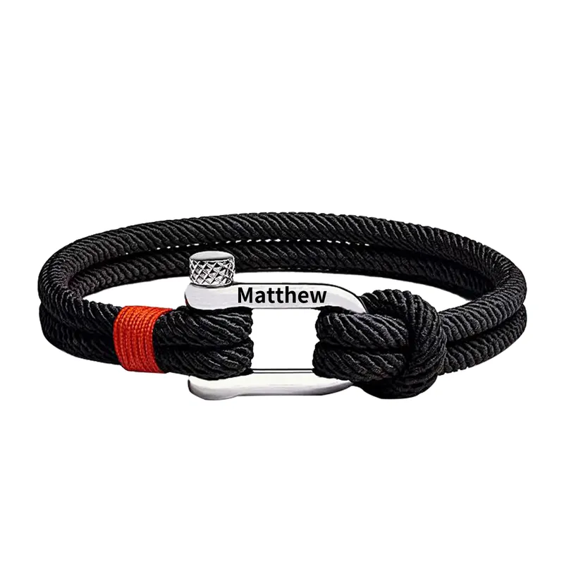Top Qualité Bracelet Corde tressée 1 Prénom Personnalisé Boucle en fer à cheval pour Homme