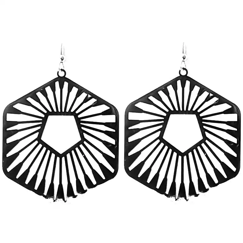 Prix Choc Boucles d'oreilles fantaisie filigrane polygone noir