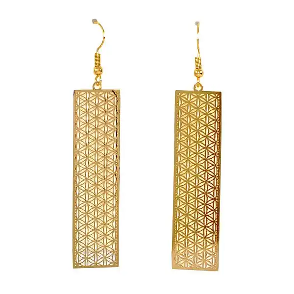 Boucles d'oreilles fantaisie filigrane rectangle dorées Top Vente