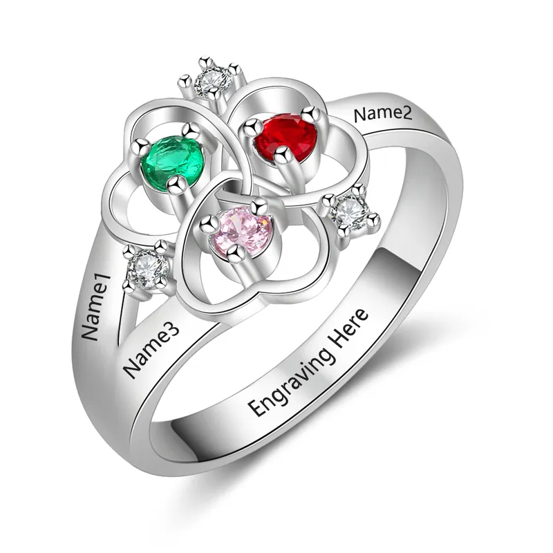 Bague Argent 925 3 Prénom Personnalisé avec 3 Pierre de Naissance Nouvelle Collection
