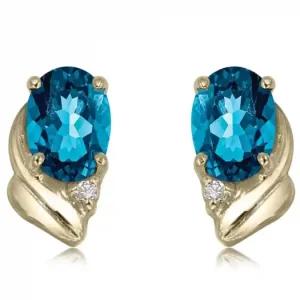 Prix Réduit Boucles d'oreilles Lanka topaze bleues ovales et diamants en or blanc 10k