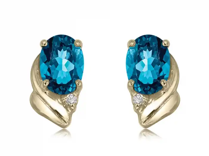Prix Réduit Boucles d'oreilles Lanka topaze bleues ovales et diamants en or blanc 10k
