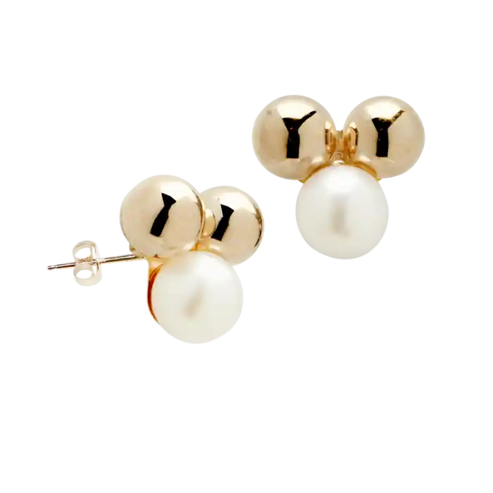 Prix Choc Boucles d'oreilles Bubble duo de perles et boule dorée en or jaune 10k