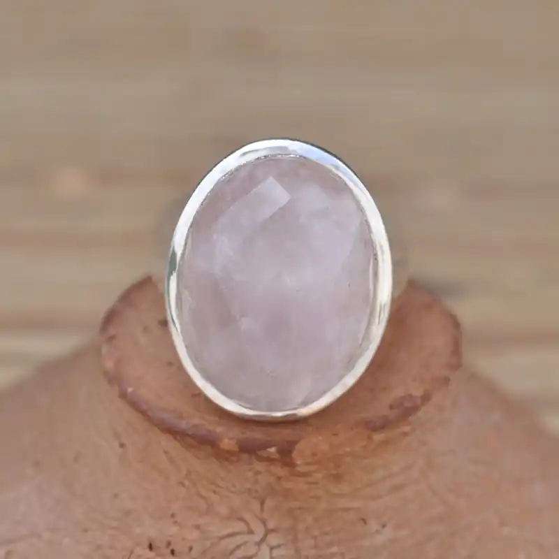 Belle chevaliere argent pierre Quartz rose facettee (rose) T58 Super Prix