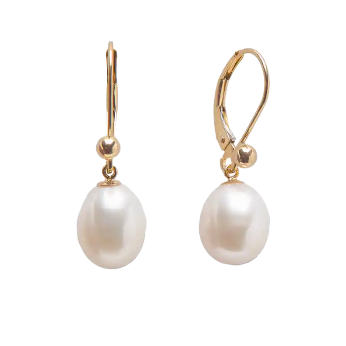 Top Qualité Boucles d'oreilles Mayat perles noires ou blanches ovales 7.5-8.0mm attaches françaises en or jaune 10k