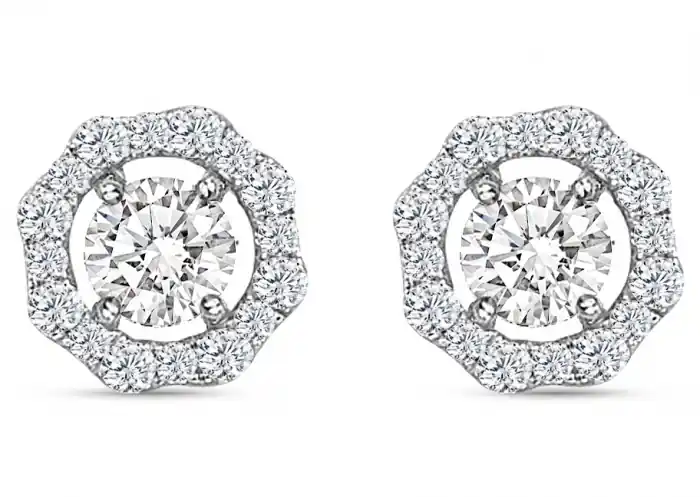 Boucles d'oreilles Ombelle diamant solitaire et jacquets halo fleur en diamants en or blanc 14k Remise