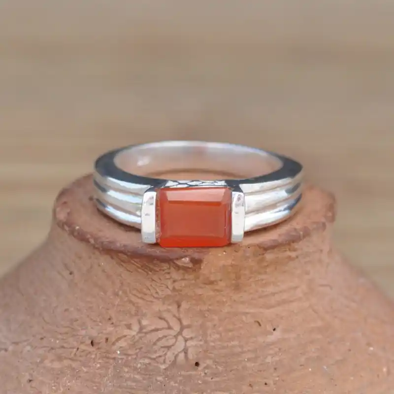 Pas Cher Bague fine argent pierre rectangulaire Cornaline (orange) T54