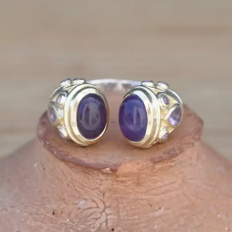 Acheter Direct Bague ouverte argent dore et pierres Amethyste (violet) T55\\/56