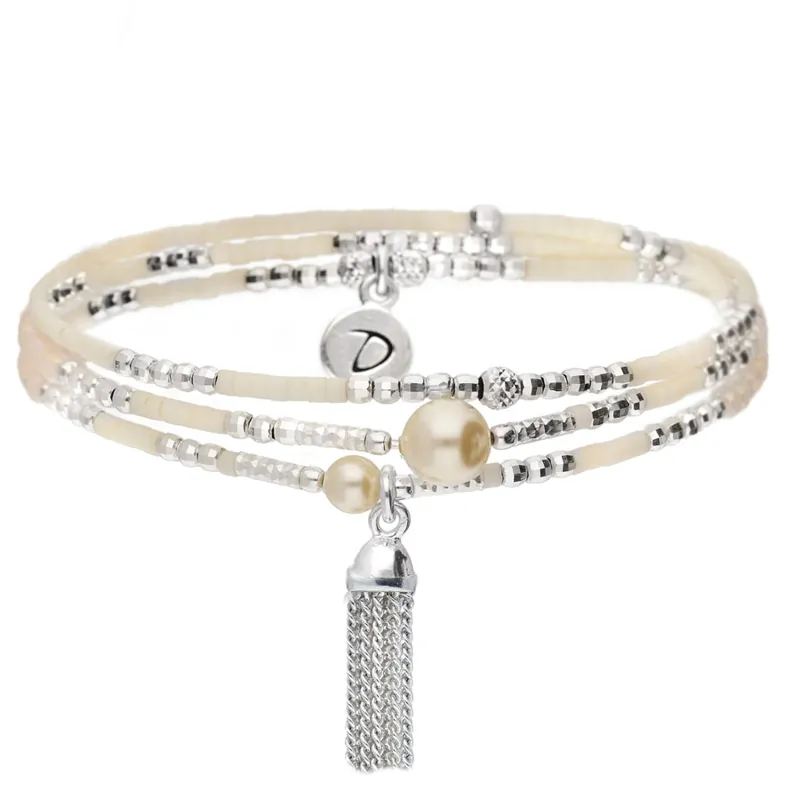 BRACELET ELASTIQUE SPRING POMPON TRIPLE RANGS NACRE Expédié Aujourd’hui