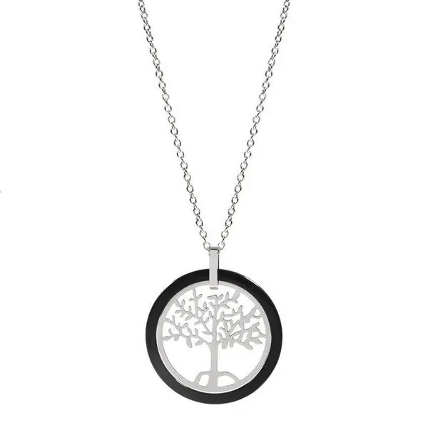 Prix Bas Collier acier et céramique - Arbre de vie - anthracite