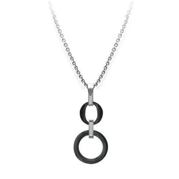 Collier acier et céramique - 2 cercles noirs Top Qualité