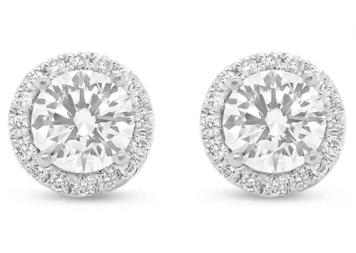 Commander Vite Boucles d'oreilles Harmony Céleste diamants solitaire de laboratoire et halo 8.8mm 2 carats en or blanc 14k