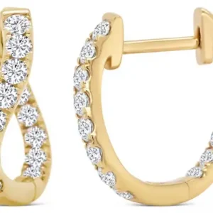 Vente Flash Boucles d'oreilles Onda anneaux pavé de diamants design S inspiration infini en or jaune 18k