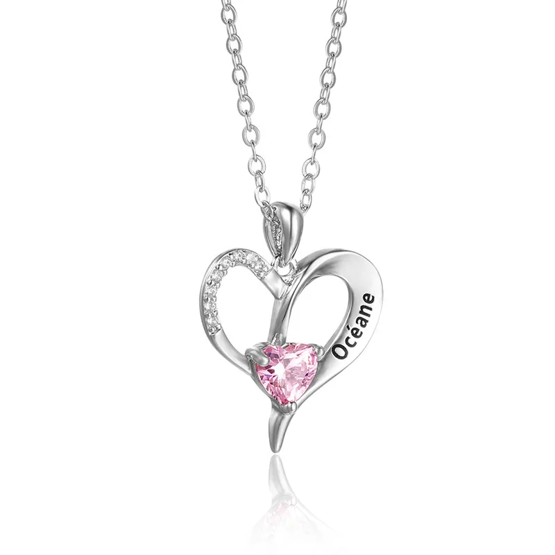 À Ma Merveilleuse Fille-Collier coeur 1 Prénoms Personnalisés avec pierre de naissance Offre Du Jour